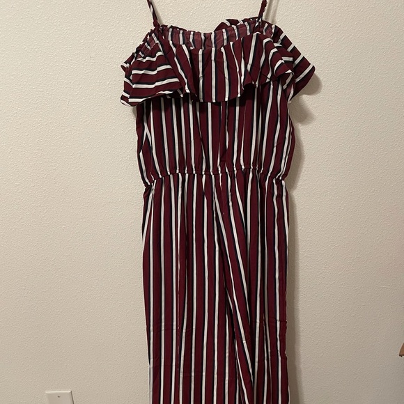 Ambiance Red Black Striped Jumpsuit Size M Wide Leg Spaghetti Strap Ruffle - Picture 6 of 8